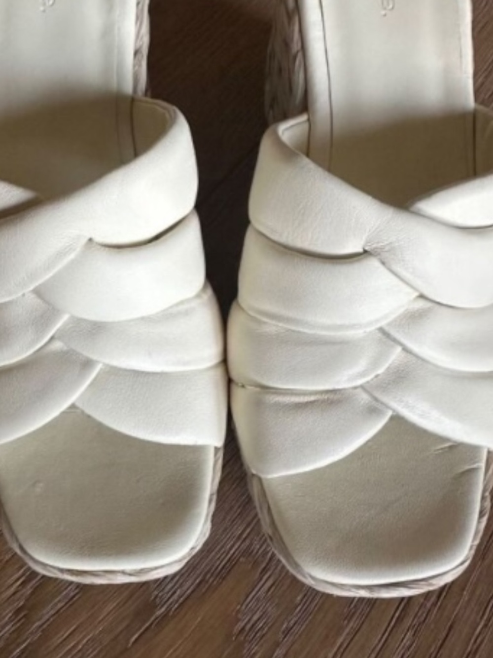 Vince Gilian Espadrille Wedge Sandals Size 9 Cream Woven Leather Square Toe - Picture 4 of 12